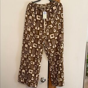 Brown Patterned Wide Leg Pants
